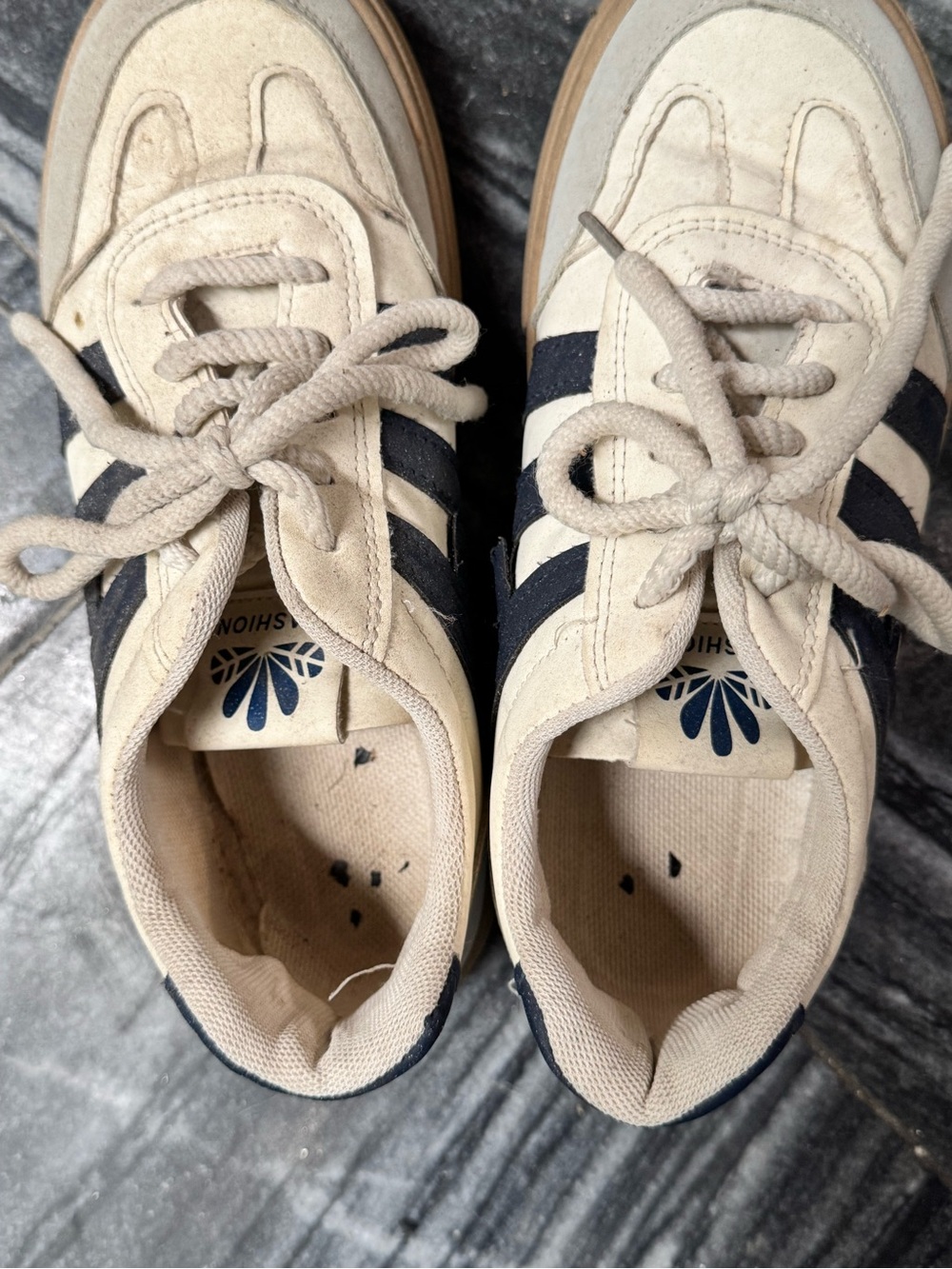 Fashion Nova Beige and Navy Women's Sneakers